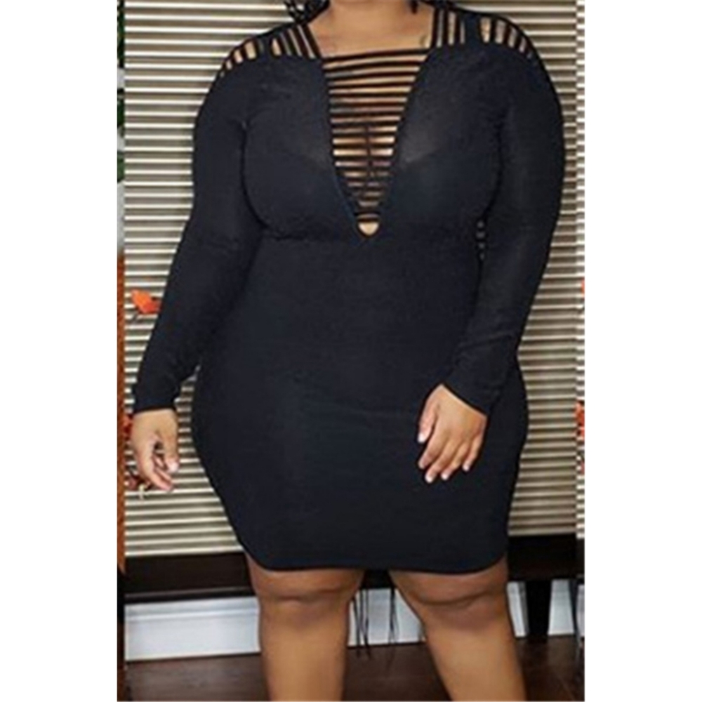 Plus size long sleeve, mini dress cut up